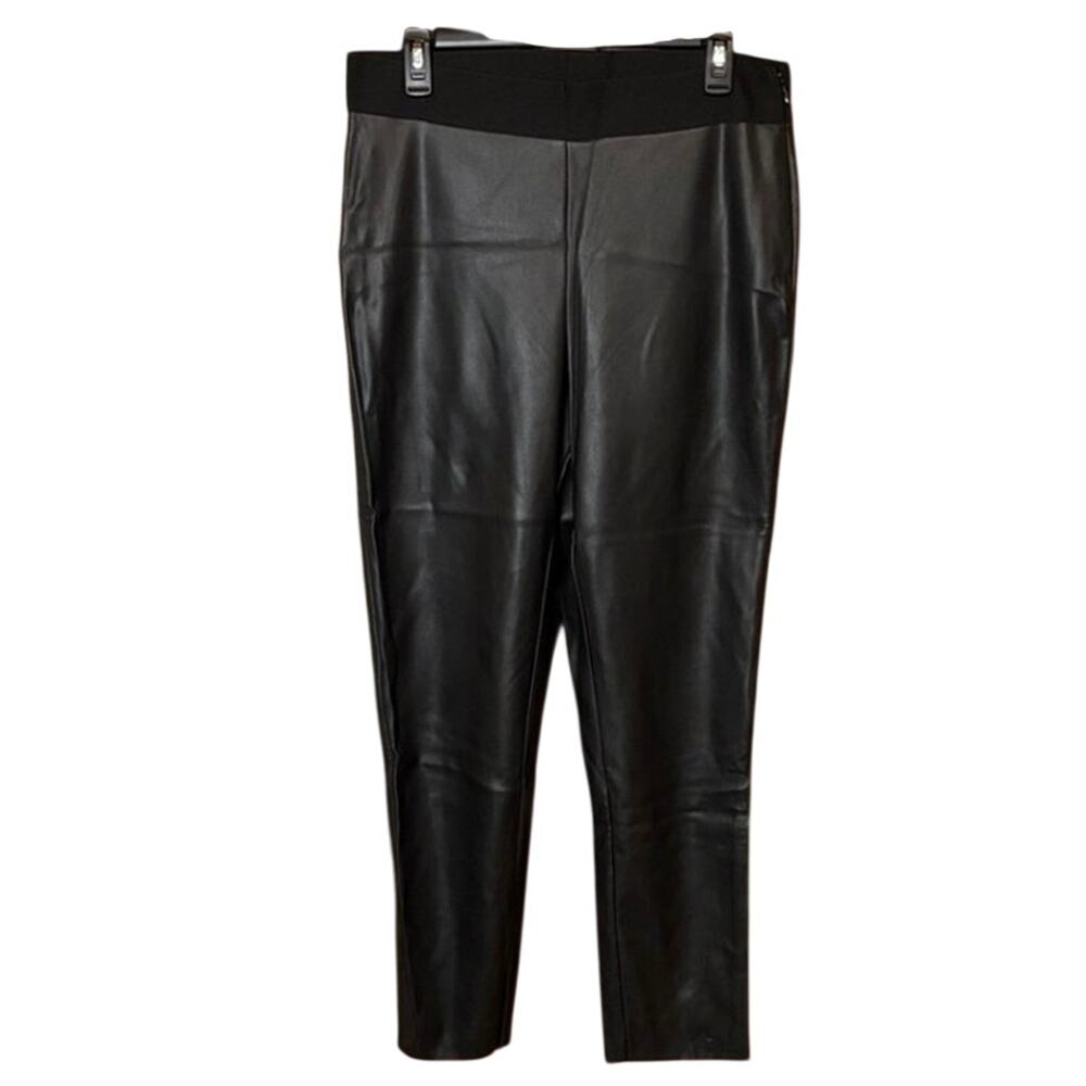 DKNY Faux Leather Leggings Women’s Large Black Pull On Stretch Pants